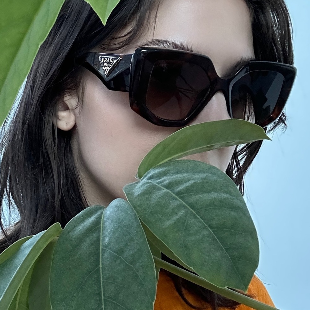 Prada SPR 14Z Gold Logo Tortoise Sunglasses